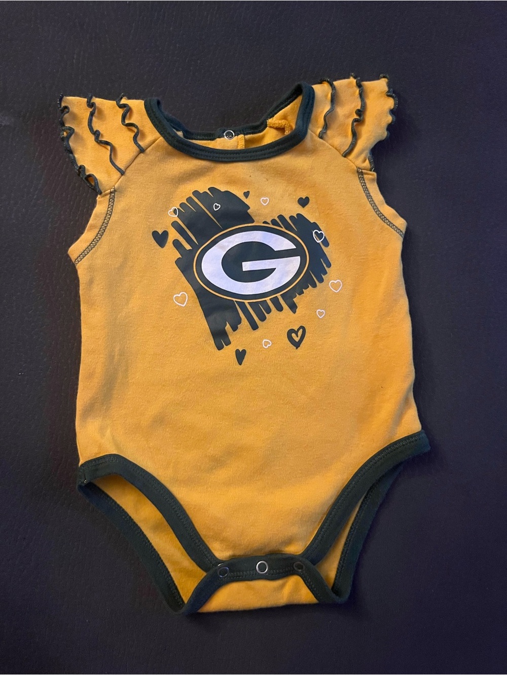 NFL Yellow and Green Ruffle-Sleeve Baby Bodysuit